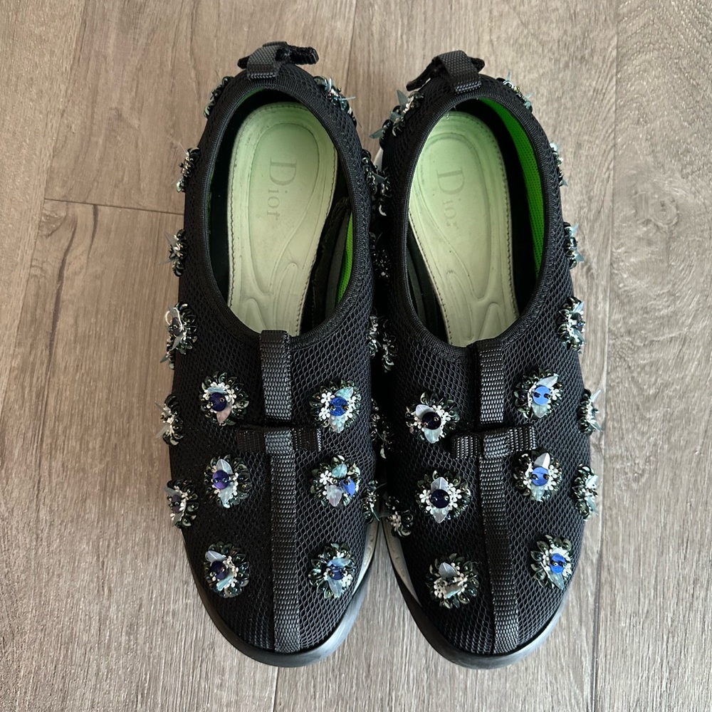 Dior Black Mesh Sequin Embellished Floral Fusion with Slip-On Design EU39 (US8)